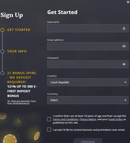 Sign Up - 21Casino